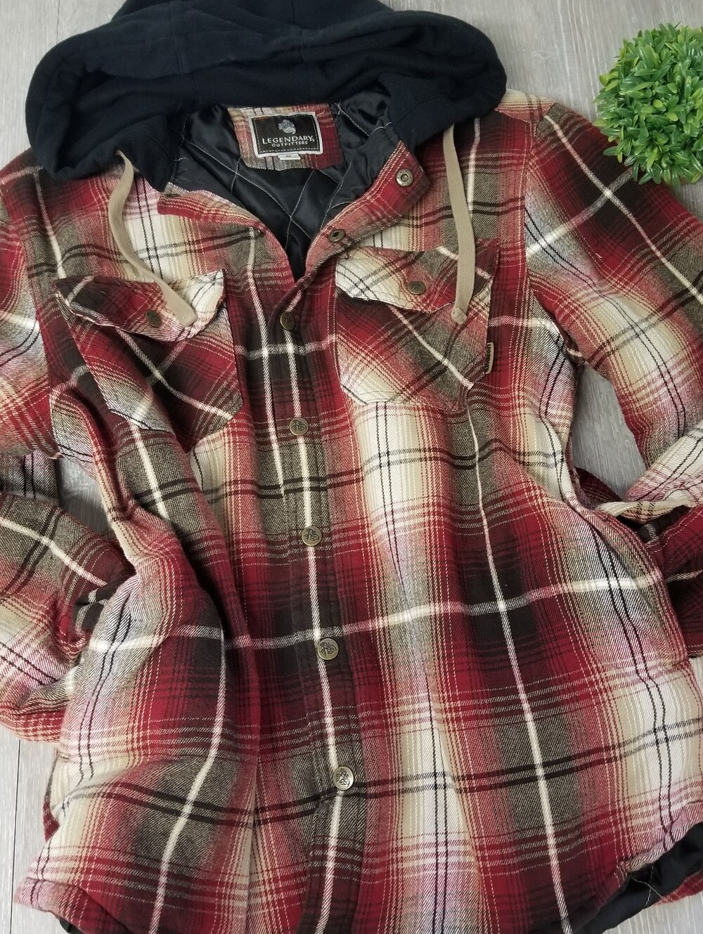 Mens Red Plaid Hooded Flannel Jacket